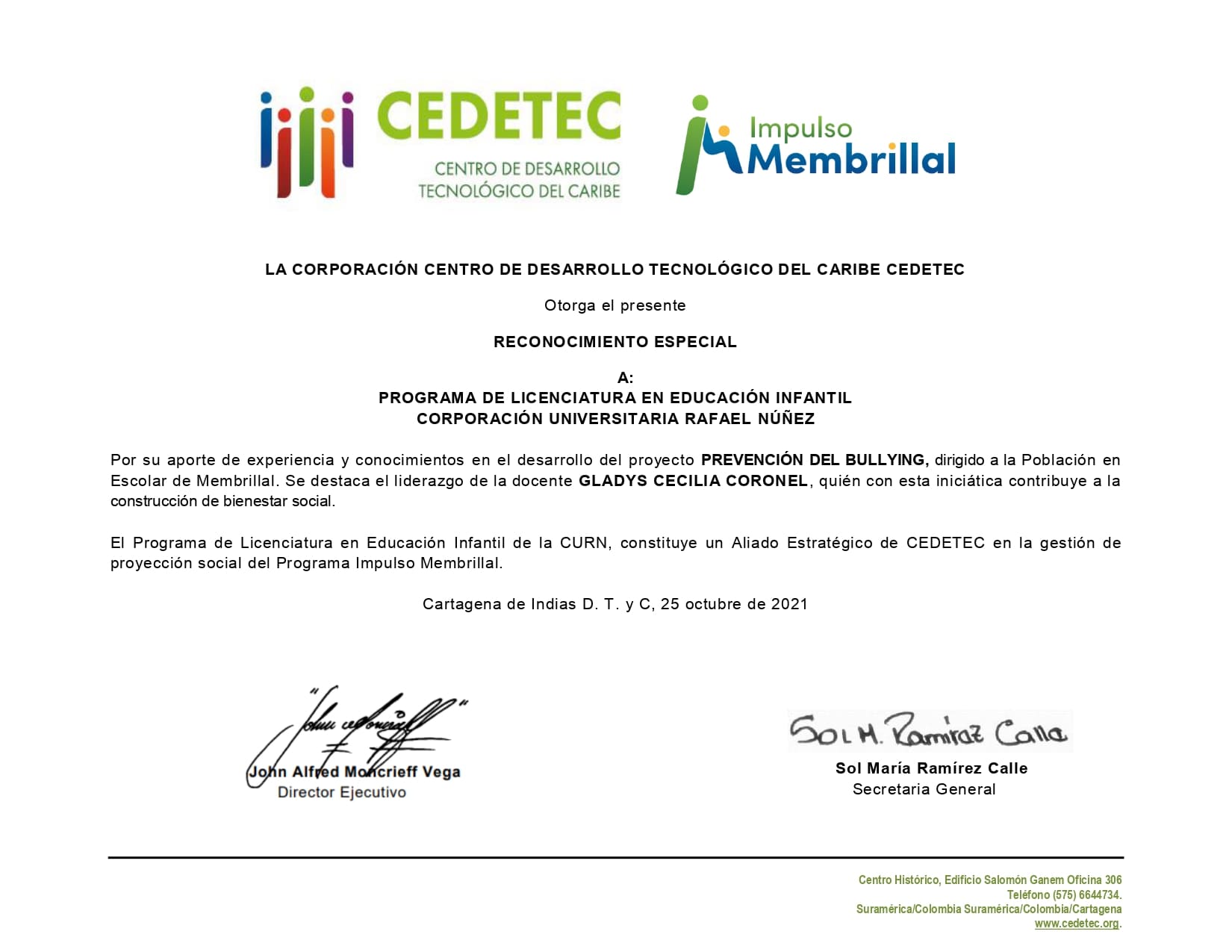 El CEDETEC otorga reconocimiento especial al programa de Licenciatura en Educación Infantil de la CURN