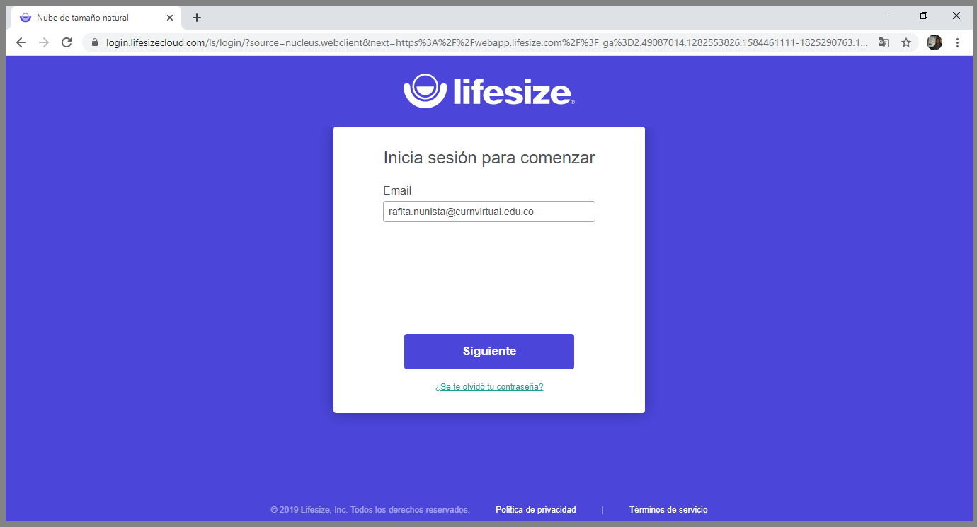 2. inicie sesión en LifeSize